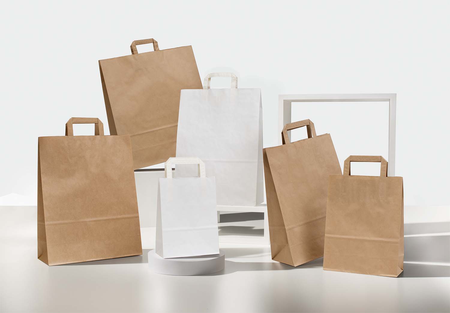 Shopper Kraft Bianche Dozio - 22+10x29cm, Maniglia Piatta, Confezione Da 25 Pezzi - Foto 6