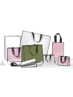 shopper in carta colorate con bordature e maniglie in grosgrain nere