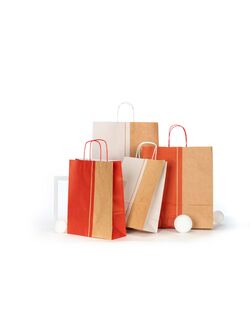 borse in carta avna e rosso tema pois millepunti con manici intrecciati