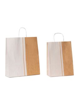 shopper in carta avana e bianco con micropois e maniglia intrecciata