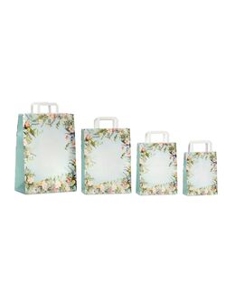 borse in carta con decorazione floreale e manici piatti