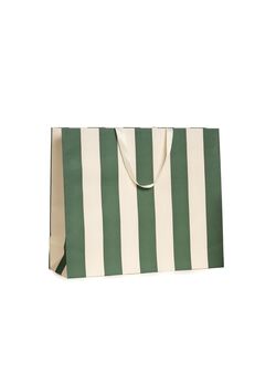 Shopper Carta Stripes Verde con Maniglia in Grosgrain
