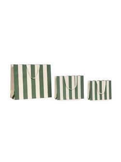 Shopper Carta Stripes Verde con Maniglia in Grosgrain