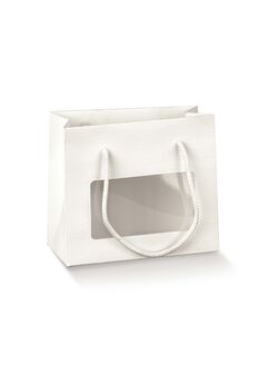 shopper in carta bianca con finestra trasparente e manici in cotone