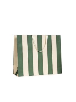 Shopper Carta Stripes Verde con Maniglia in Grosgrain