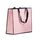 shopper in carta rosa con bordatura nera e maniglia nera in grosgrain