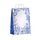 shopper in carta bianca fantasia floreale blu con soffietto laterale blu e maniglia piattabo