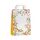 shopper in carta bianca con disegno floreale multicolore soffietto laterale giallo e maniglia piatta