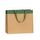 shopper in carta lusso avana con striscia verde e maniglia in grosgrain verde