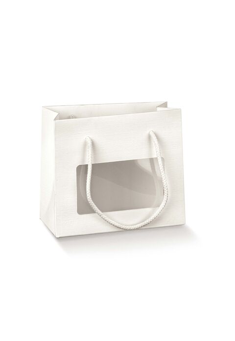 shopper in carta bianca con finestra trasparente e manici in cotone