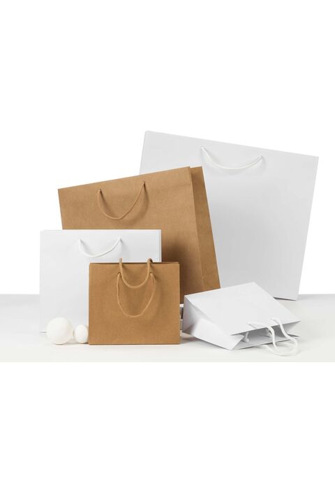 buste in carta lusso kraft 170 gr bianco e avana con maniglie in cordino di cotone