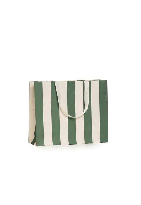 Shopper Carta Stripes Verde con Maniglia in Grosgrain