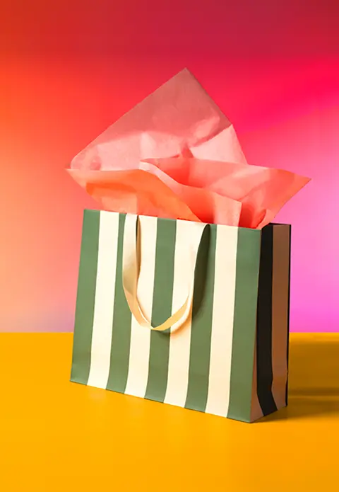 Shopper Carta Stripes Verde con Maniglia in Grosgrain