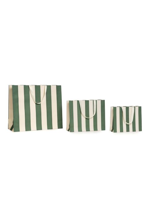 Shopper Carta Stripes Verde con Maniglia in Grosgrain