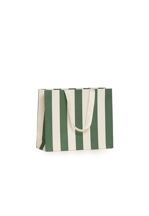 Shopper Carta Stripes Verde con Maniglia in Grosgrain