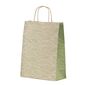 shopper in carta erba riciclata al 100% con grafica colore verde soffietto laterale colorato e maniglia intrecciata