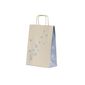 shopper in carta erba riciclata al 100% con fiori azzurri soffietto laterale decorato e maniglia intrecciata