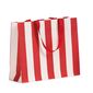 shopper in carta lusso con fantasia a righe bianco e rosso e maniglia in grosgrain rossa