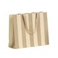 shopper in carta lusso a righe beige/tortora con maniglia in grosgrain in tinta