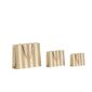 buste in carta lusso fantasia a righe beige/tortora con maniglie in grosgrain in tinta