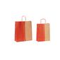 shopper in carta bicolore avana e rosso a fantasia micropois con maniglia intrecciata