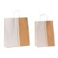 shopper in carta avana e bianco con micropois e maniglia intrecciata
