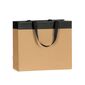 shopper in carta avana con striscia nera e maniglia in grosgrain nera