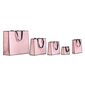 borse i carta rosa con bordi neri e manici in grosgrain in tinta