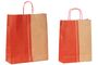 shopper in carta avana e rosso a fantasia micropois millepunti con maniglie intrecciate
