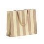 shopper in carta lusso a righe beige/tortora con maniglia in grosgrain in tinta