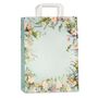 shopper in carta colorata a fantasia fiori con soffietto coloato e maniglia piatta
