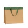 shopper in carta lusso avana con striscia verde e maniglia in grosgrain verde